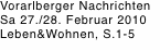 Vorarlberger Nachrichten Sa 27./28. Februar 2010 Leben&Wohnen, 