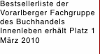 Bestsellerliste der  Vorarlberger Fachgruppe des Buchhandels In